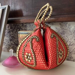 Indian Bracelet Bag Wedding Purse Red Brocade